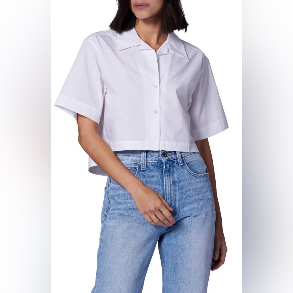 NWT Equipment | Salma Crop Button-Up Cotton Shirt - Bright White (XXS) - Picture 3 of 8